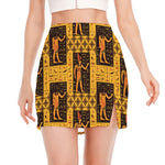 Egyptian Gods And Hieroglyphs Print Side Slit Mini Skirt
