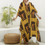 Egyptian Gods And Hieroglyphs Print Silk V-Neck Kaftan Dress