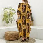 Egyptian Gods And Hieroglyphs Print Silk V-Neck Kaftan Dress