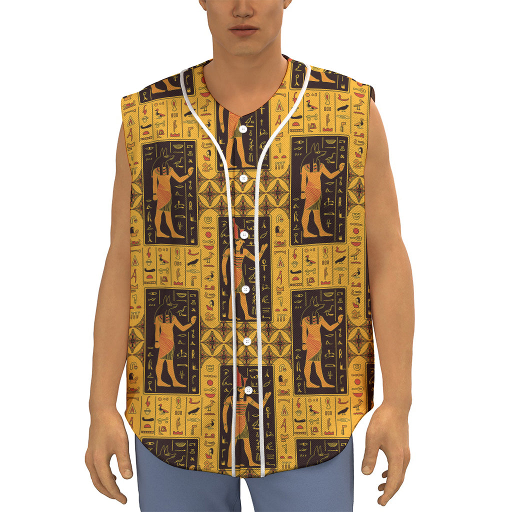 Egyptian Gods And Hieroglyphs Print Sleeveless Baseball Jersey
