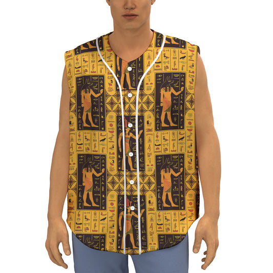Egyptian Gods And Hieroglyphs Print Sleeveless Baseball Jersey