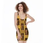 Egyptian Gods And Hieroglyphs Print Sleeveless Bodycon Dress