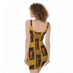 Egyptian Gods And Hieroglyphs Print Sleeveless Bodycon Dress