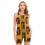 Egyptian Gods And Hieroglyphs Print Sleeveless One Piece Swimsuit