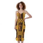 Egyptian Gods And Hieroglyphs Print Slim Fit Midi Cami Dress
