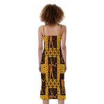 Egyptian Gods And Hieroglyphs Print Slim Fit Midi Cami Dress
