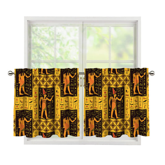 Egyptian Gods And Hieroglyphs Print Tier Curtains