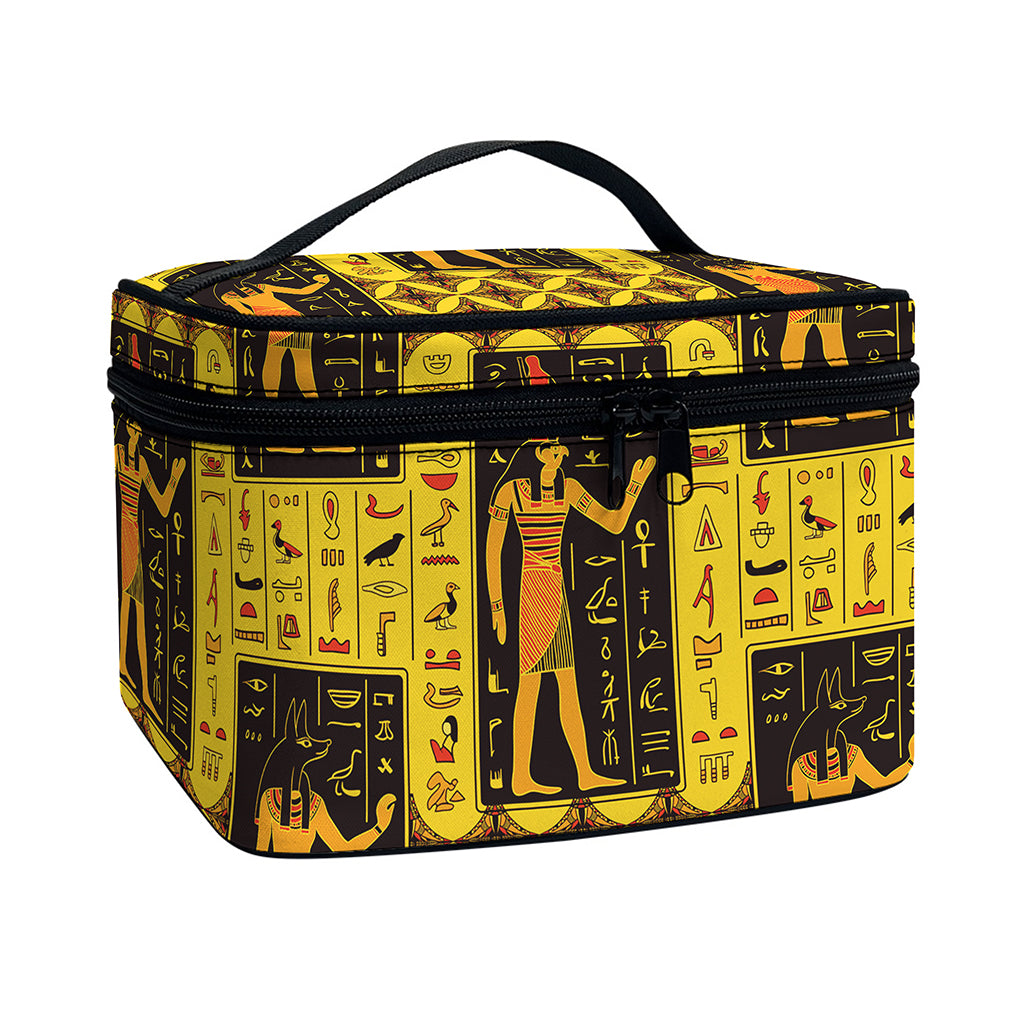 Egyptian Gods And Hieroglyphs Print Travel Makeup Bag