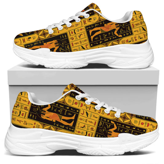 Egyptian Gods And Hieroglyphs Print White Chunky Shoes