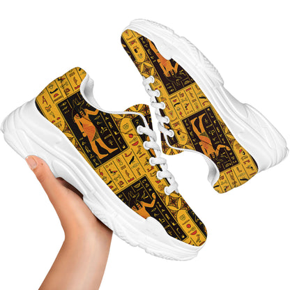 Egyptian Gods And Hieroglyphs Print White Chunky Shoes