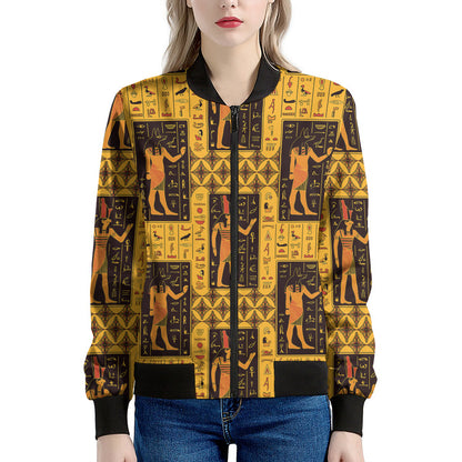 Egyptian Gods And Hieroglyphs Print Women's Bomber Jacket