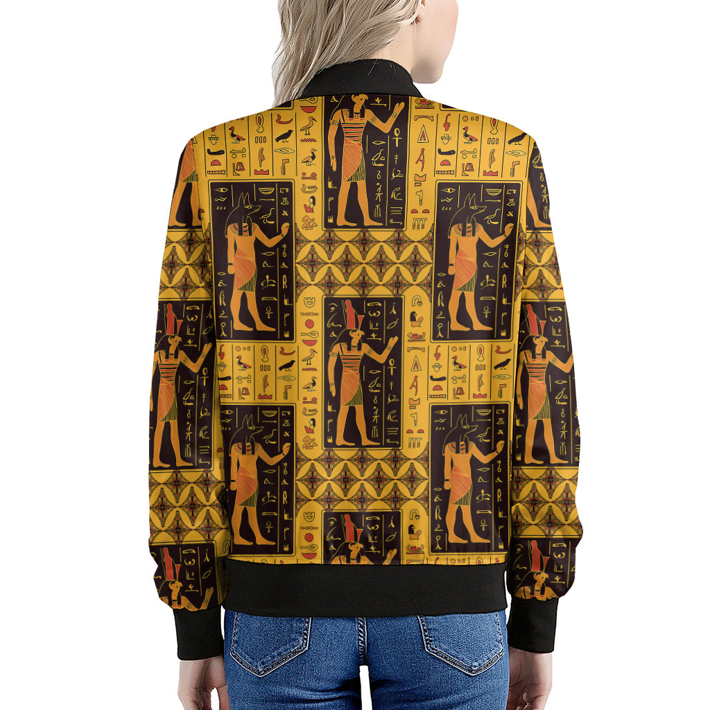 Egyptian Gods And Hieroglyphs Print Women's Bomber Jacket