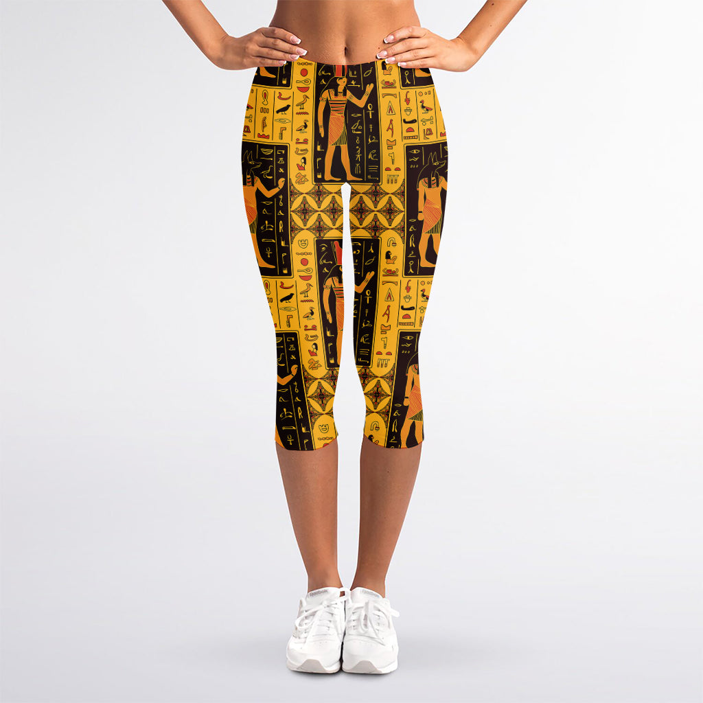 Egyptian Gods And Hieroglyphs Print Women's Capri Leggings