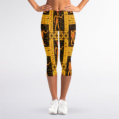 Egyptian Gods And Hieroglyphs Print Women's Capri Leggings