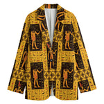 Egyptian Gods And Hieroglyphs Print Women's Cotton Blazer