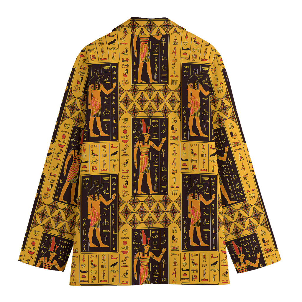 Egyptian Gods And Hieroglyphs Print Women's Cotton Blazer
