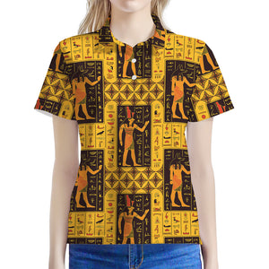 Egyptian Gods And Hieroglyphs Print Women's Polo Shirt