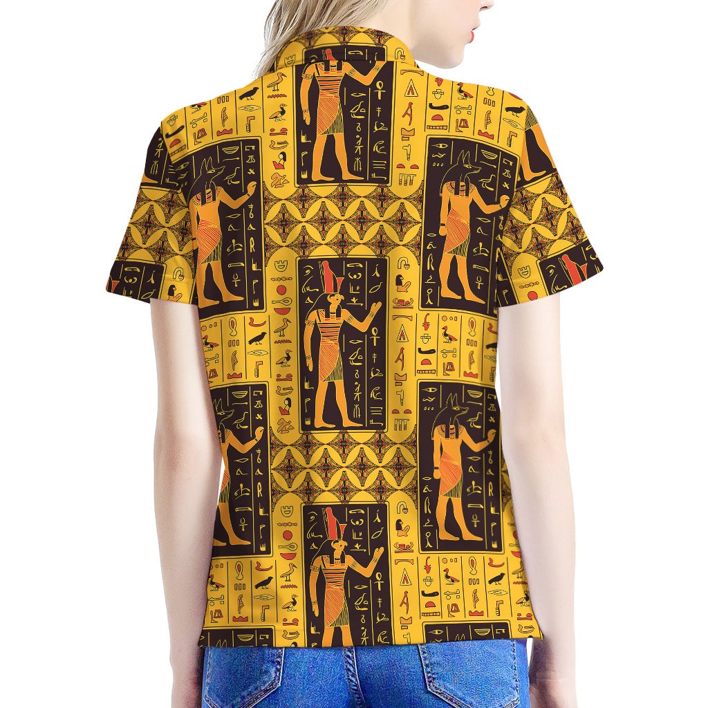 Egyptian Gods And Hieroglyphs Print Women's Polo Shirt