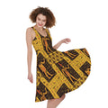 Egyptian Gods And Hieroglyphs Print Sleeveless Knee Length Dress