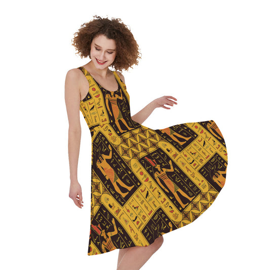 Egyptian Gods And Hieroglyphs Print Women's Sleeveless Dress