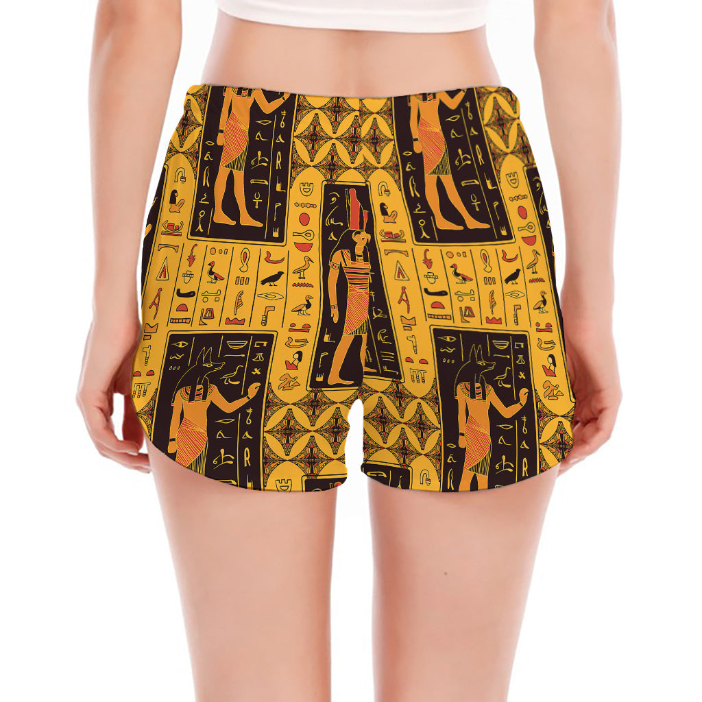 Egyptian Gods And Hieroglyphs Print Women's Split Running Shorts