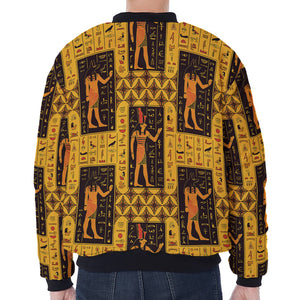 Egyptian Gods And Hieroglyphs Print Zip Sleeve Bomber Jacket