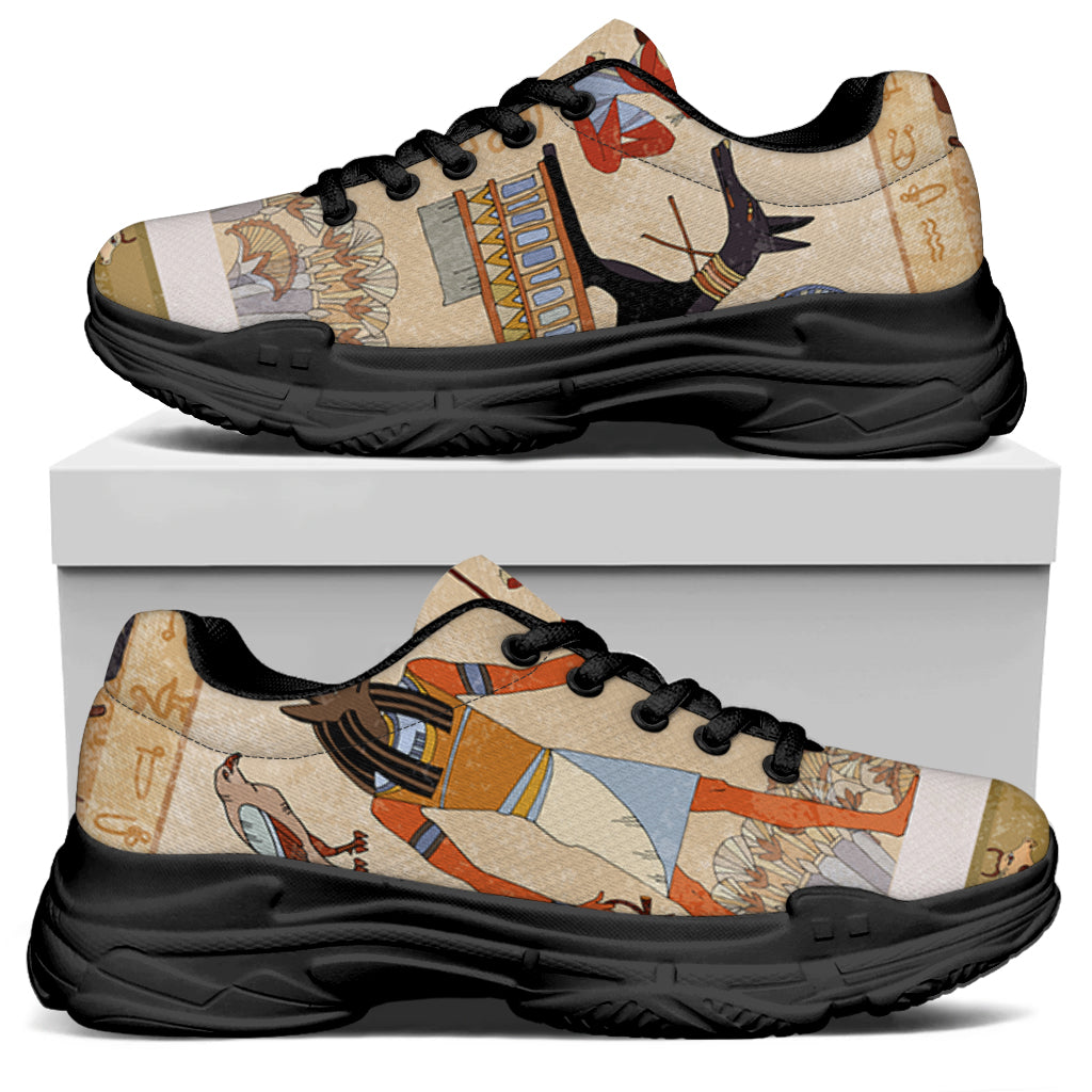 Egyptian Gods And Pharaohs Print Black Chunky Shoes