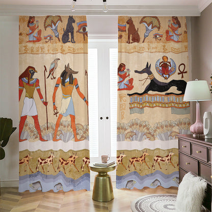 Egyptian Gods And Pharaohs Print Blackout Pencil Pleat Curtains