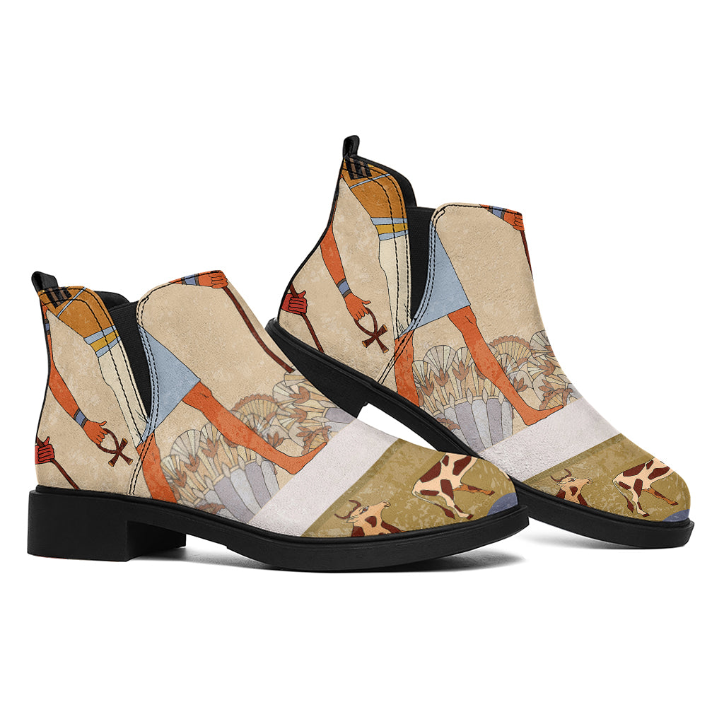 Egyptian Gods And Pharaohs Print Flat Ankle Boots