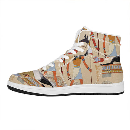 Egyptian Gods And Pharaohs Print High Top Leather Sneakers