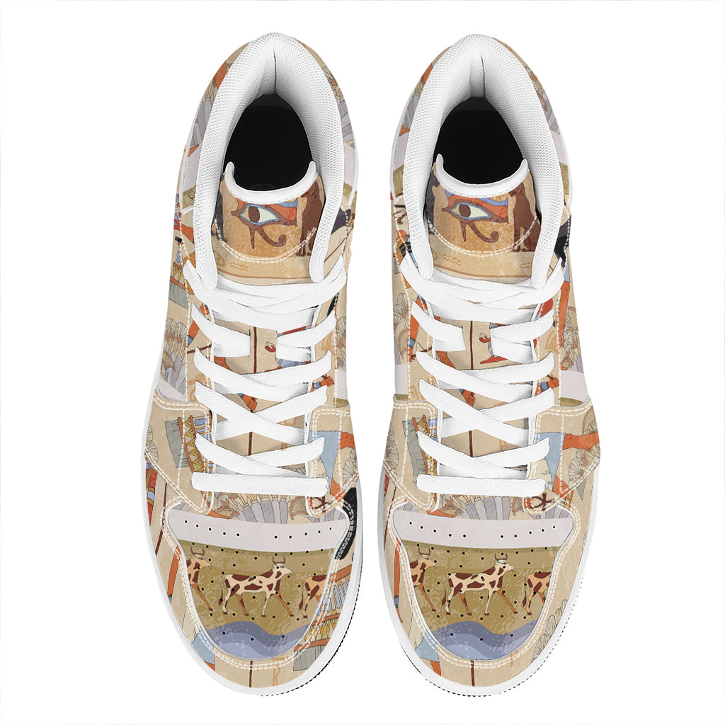 Egyptian Gods And Pharaohs Print High Top Leather Sneakers