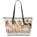 Egyptian Gods And Pharaohs Print Leather Tote Bag With Zipper