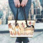 Egyptian Gods And Pharaohs Print Leather Tote Bag