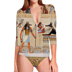 Egyptian Gods And Pharaohs Print Long Sleeve Swimsuit