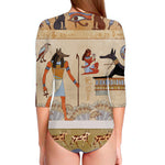 Egyptian Gods And Pharaohs Print Long Sleeve Swimsuit