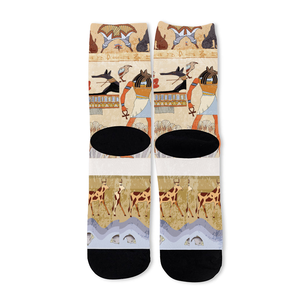Egyptian Gods And Pharaohs Print Long Socks
