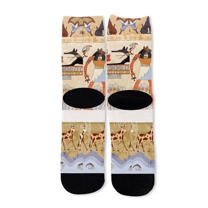 Egyptian Gods And Pharaohs Print Long Socks