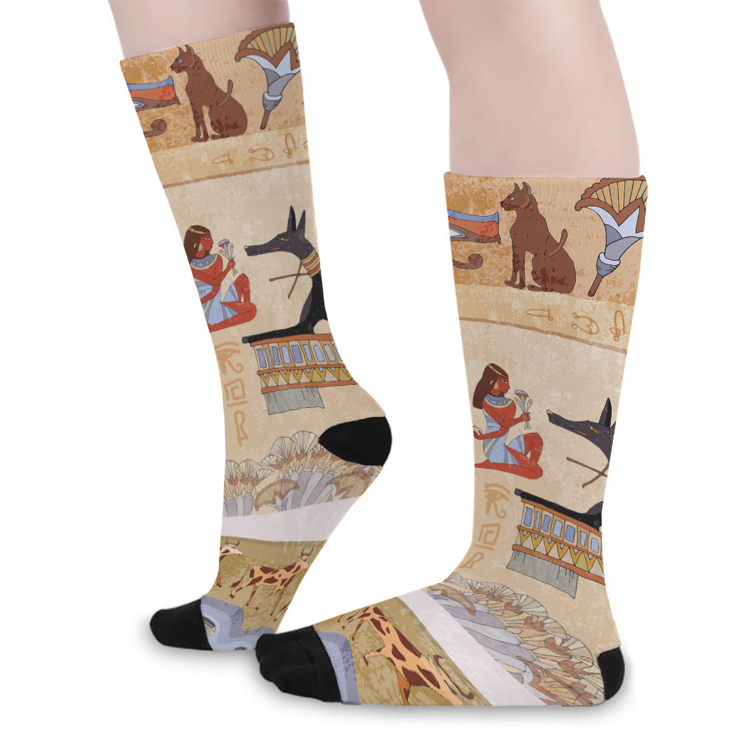 Egyptian Gods And Pharaohs Print Long Socks