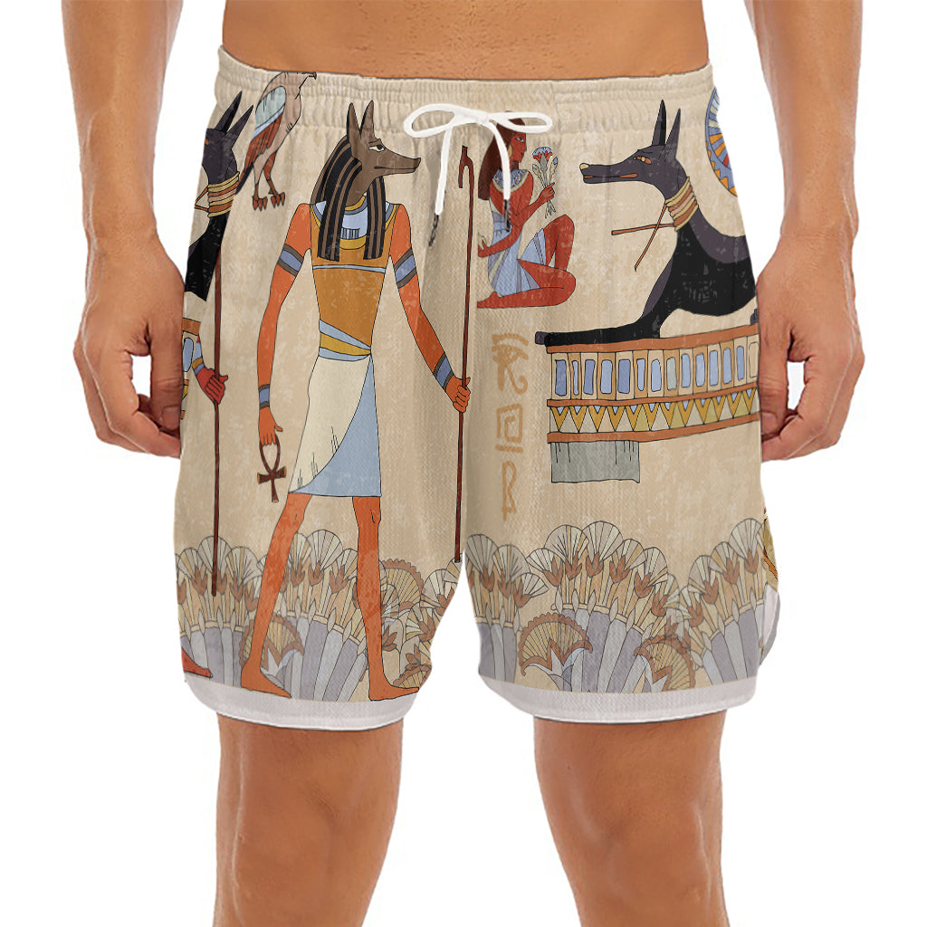 Egyptian Gods And Pharaohs Print Men's Split Running Shorts