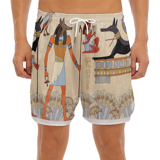 Egyptian Gods And Pharaohs Print Men's Split Running Shorts