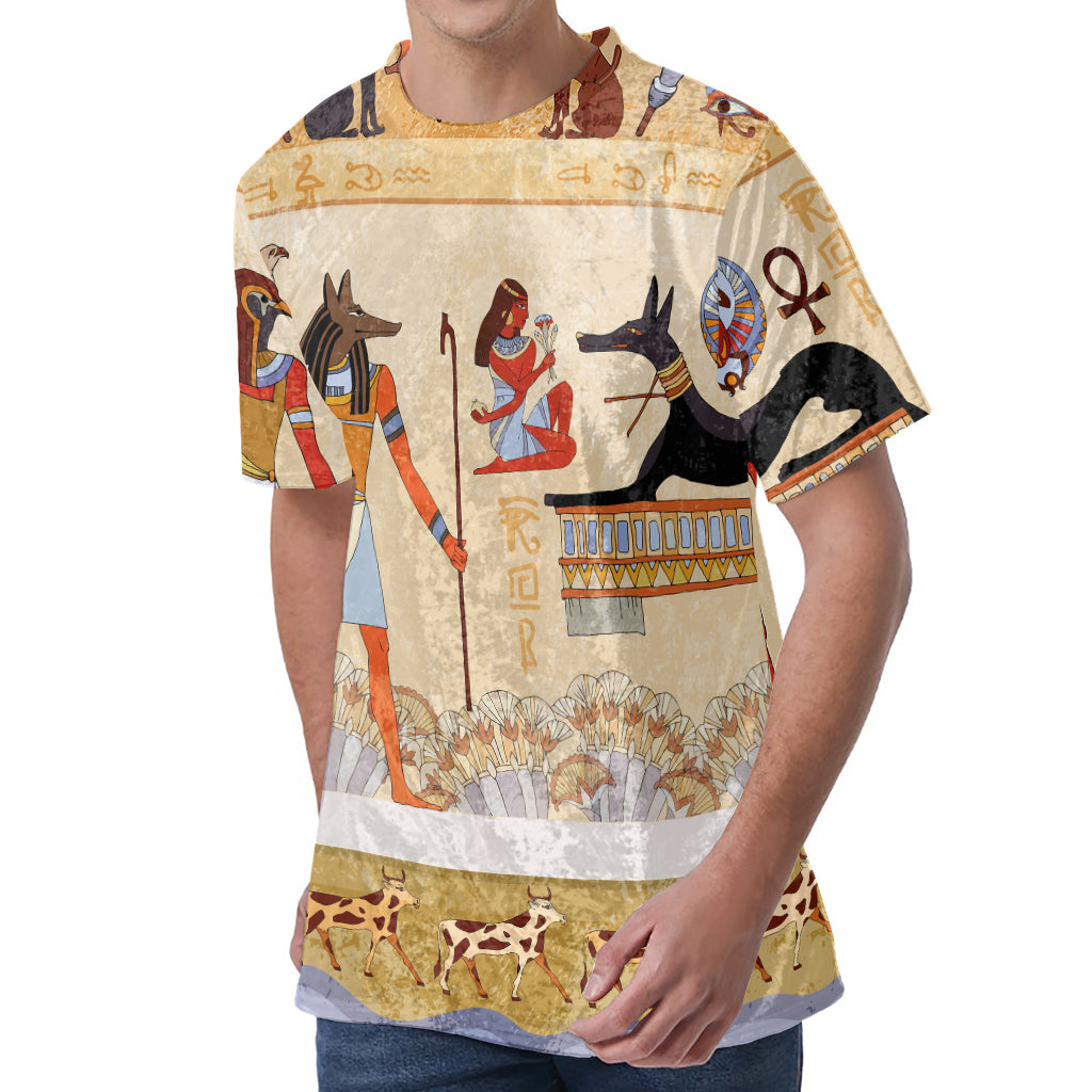 Egyptian Gods And Pharaohs Print Men's Velvet T-Shirt