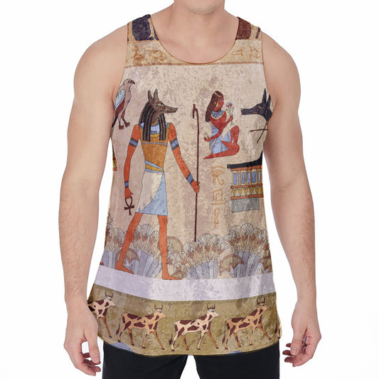 Egyptian Gods And Pharaohs Print Men's Velvet Tank Top