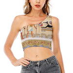 Egyptian Gods And Pharaohs Print One Shoulder Crop Top