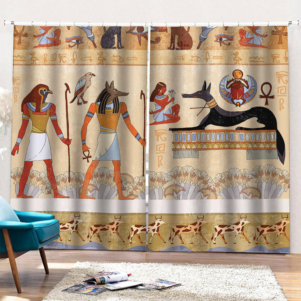 Egyptian Gods And Pharaohs Print Pencil Pleat Curtains