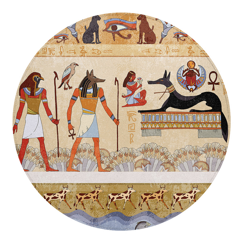 Egyptian Gods And Pharaohs Print Round Blanket