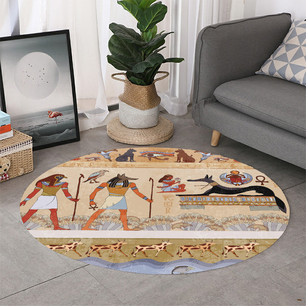 Egyptian Gods And Pharaohs Print Round Rug
