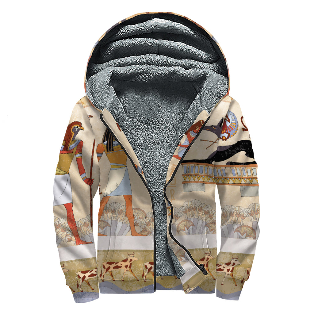 Egyptian Gods And Pharaohs Print Sherpa Lined Zip Up Hoodie
