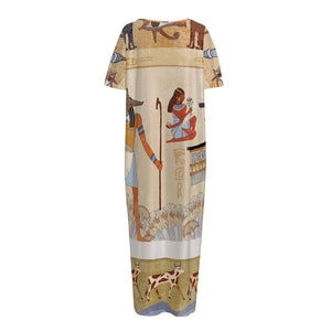 Egyptian Gods And Pharaohs Print Short Sleeve Long Nightdress