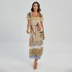 Egyptian Gods And Pharaohs Print Short Sleeve Maxi Dress