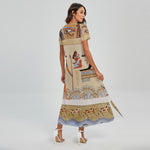 Egyptian Gods And Pharaohs Print Short Sleeve Maxi Dress